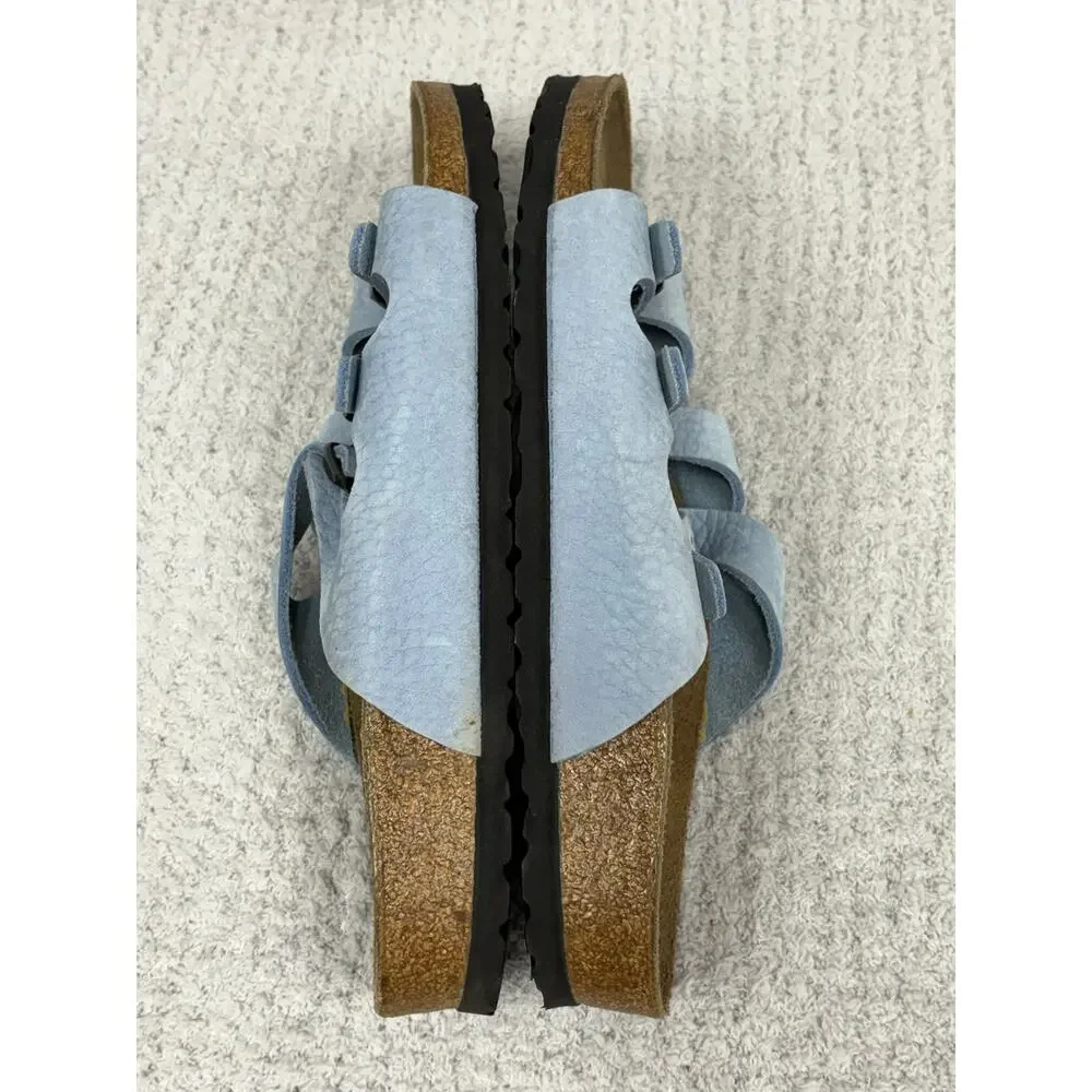 Birkenstock Florida Blue Leather Sandals Narrow Fit Size 8 AS IS #79759